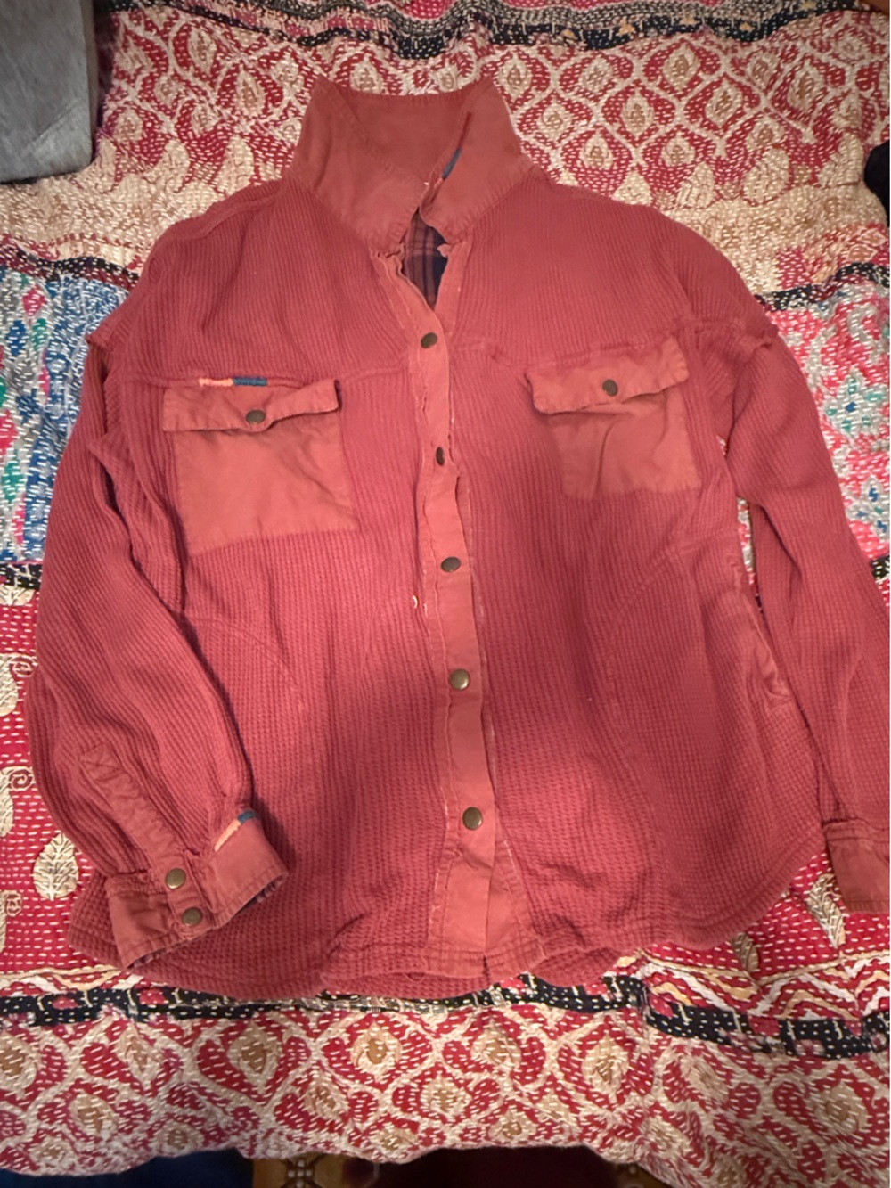 Sundance Rust Red Button-Front Textured Shacket